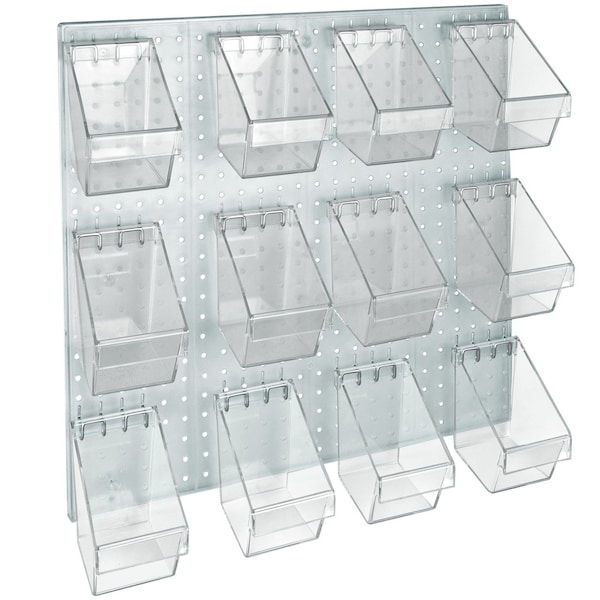 Azar Displays 12 Mini Bucket Peg Wall Accessory Organizer Set 24''W x 24''H Pegboard Panel 700685-CLR - main